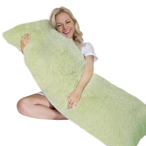 ZonLi Fluffy Body Pillow, Full Body Pillows for Adults, Long Pillow for Sleeping with Removable Cover and Adjustable Filling for Side Sleeper & Pregnancy, Large and Firm, Machine Washable (Green) - Green - Fluffy Luxe