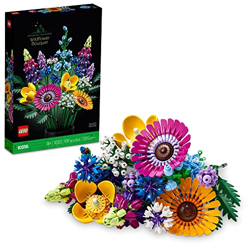 LEGO Icons Wildflower Bouquet Set - Artificial Flowers with Poppies and Lavender, Adult Collection, Unique Home Décor, Botanical Piece, 10313 - Artificial Flowers