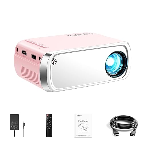 ksbaby Mini Projector for Outdoor Portable Projector Movies Projector, SmartPhone Screen Can be Mirrored to The Projector Through a Data Cable, Compatible with HDMI, USB, Type-C, Laptop, TV Stick - Light Pink