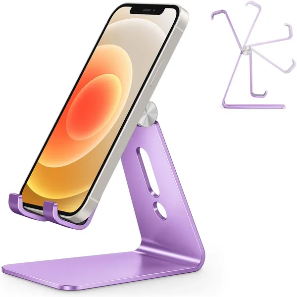 OMOTON Adjustable Cell Phone Stand, C2 Aluminum Desktop Phone Holder Dock Compatible with iPhone 11 Pro Max Xs XR 8 Plus 7 6, Samsung Galaxy, Google Pixel, Android Phones, Purple