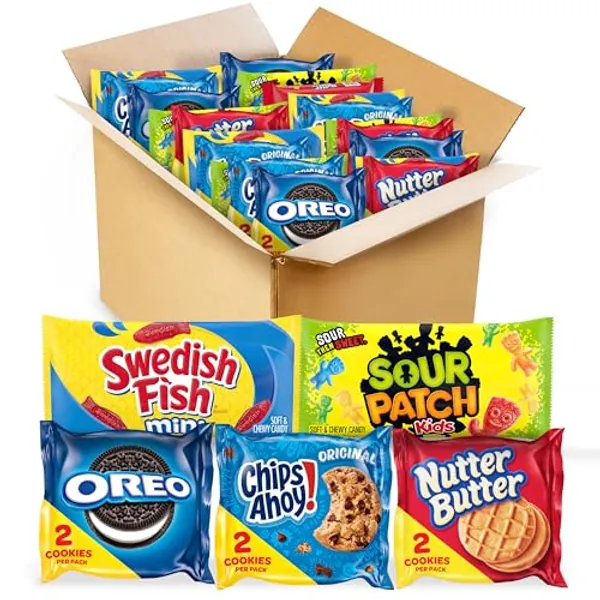 OREO, CHIPS AHOY!, Nutter Butter, SOUR PATCH KIDS & SWEDISH FISH Cookies & Candy Variety Pack, 40 Snack Packs