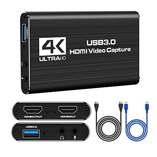 Video Capture Card, 4K HDMI Game Capture Card to USB 3.0 Loop-Out Switch Capture Card 1080P 60FPS Live Streaming Audio Video Recorder Device, Pack of 1