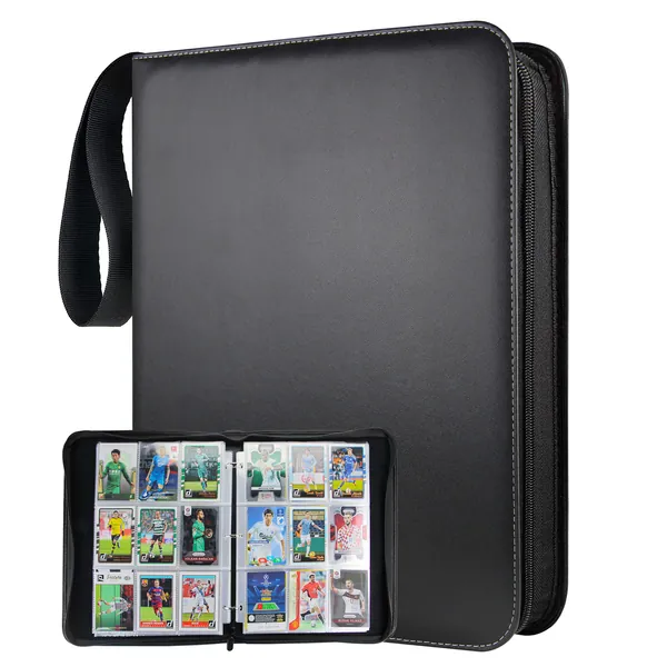 9-Pocket 900 Cards Binder Compatible with Trading Cards, Portable Storage Case with Removable Sheets Trading Card Binder for Collectors Sports Cards Baseball Card for Cards Collection (Black) TONESPAC - Black 900Pockets