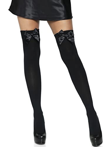 Leg Avenue Women's Satin Bow Accent Thigh Highs - Black - One Size