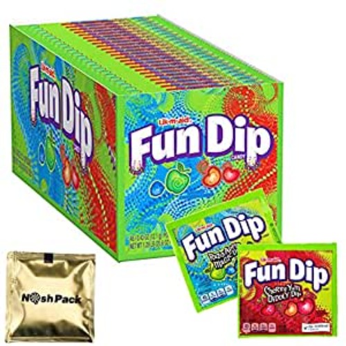 Fun Dip Candy Sticks 2 Flavor Bulk Pack, Cherry Yum Diddly Dip and RazzApple Magic Dip Flavors with Nosh Pack Mints, Candy Variety Pack, Individually Wrapped (48 Pack) - 48 Count (Pack of 1)