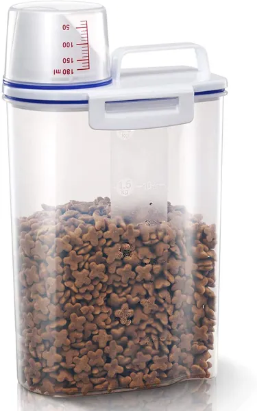 TBMax Pet Food Storage Container for Little Pets - Airtight Portable Small Storage Container for Dry Food, BPA Free Plastic Dogs Cats Food Storage Container with Measuring Cup for Home, Travel