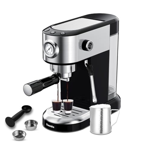 Vaundra Espresso machine 20 Bar with Milk Frother Steam Wand, Cappuccino latte Maker, Coffee Machine Easy to Use for Home Barista - Black
