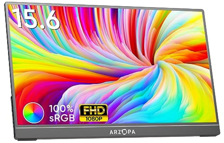 ARZOPA Portable Monitor, 16.1" FHD 1080P Portable Laptop Monitor 100% sRGB High Color Gamut Display IPS Eye Care Screen for High-end Office & Entertainment -A1C - 16.1 inch - 1080P