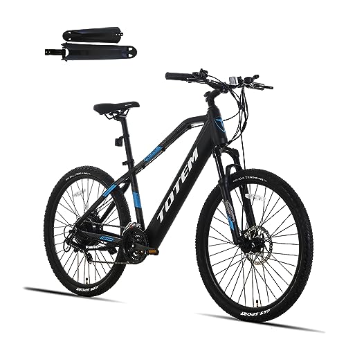 Totem Volcano Electric Bike for Adults 27.5”, 500W Powerful Motor, Ebike 48V 11.6Ah Removable Integrated Lithium Battery, 21-Speed, Mechanical Locking Suspension Fork - Blue