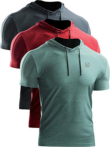 NELEUS Men's Dry Fit Performance Athletic Shirt with Hoods - XX-Large - 5063# 3 Pack,slate Gray/Red/Light Green