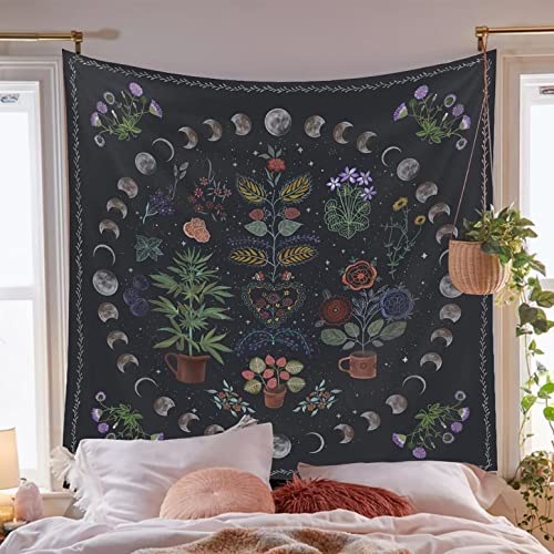 SparkLia Plant Aesthetic Tapestry, Botanical Moon Phase Tapestry Wall Hanging Nature Tapestries Floral Tapestry for Bedroom Living Room (59" x 80") - Large (59" x 80")