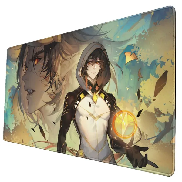 Zhongli G_enshin Impact Gaming Mouse Pads XXL Extended Large Mat Desk Mousepad 29.5*15.8*0.12 Inch (750*400*3mm) with Non-Slip Long Keyboard Mat for Computers Laptop Office&Home - Black 17 One Size