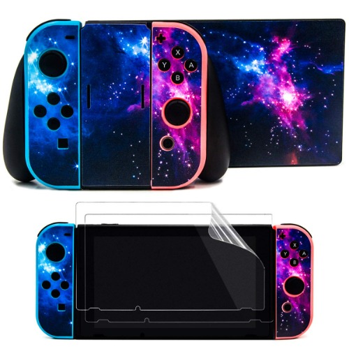 Taifond The Dazzling Galaxy Decals Stickers Set Faceplate Skin +2Pcs Screen Protector for Nintendo Switch Console & Joy-Con Controller & Dock Protection Kit - Dazzling Galaxy
