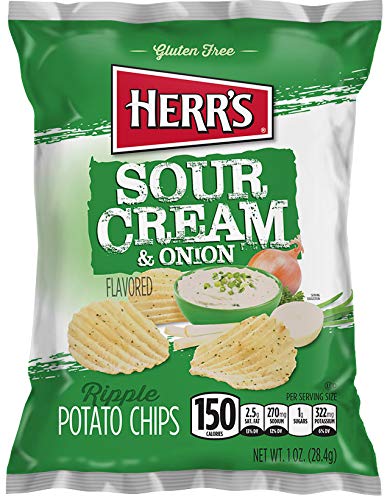 Herr's Sour Cream and Onion Potato Chips, 1 oz (Pack of 7) - Onion - 1 Count (Pack of 7)