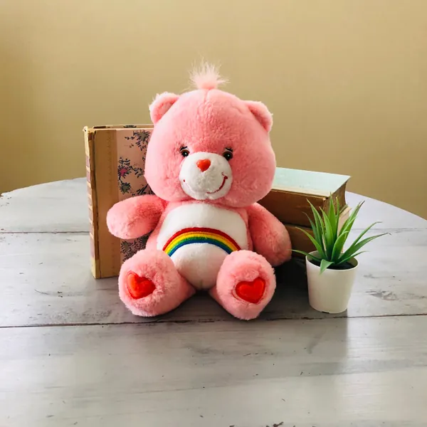 Vintage 2000's Collector's Edition Cheer Bear Care Bear Plush | Retro 2002 13" Cheer Bear Plush | Pink Rainbow Care Bear Rainbow Plush