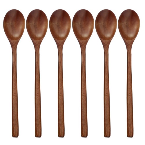 Wooden Spoons, 6 Pieces 9 Inch Wood Soup Spoons for Eating Mixing Stirring, Long Handle Spoon with Japanese Style Kitchen Utensil, ADLORYEA Eco Friendly Table Spoon - Brown