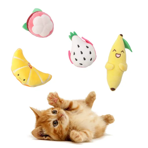 Cute Paws Christmas Cat Toy Gifts Set, Cat Kitten Interactive Toy, Cat Catnip Toys for Indoor, Catnip Toys - Fruits