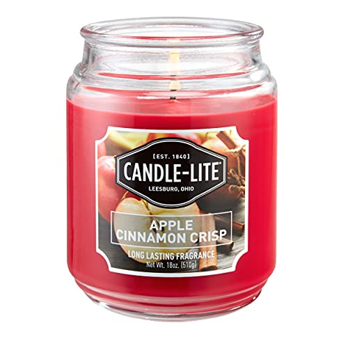 Candle-lite Scented, Apple Cinnamon Crisp Fragrance, One 18 oz. Single-Wick Aromatherapy Candle with 110 Hours of Burn Time, Red Color - Apple Cinnamon Crisp - 1 Count (Pack of 1)