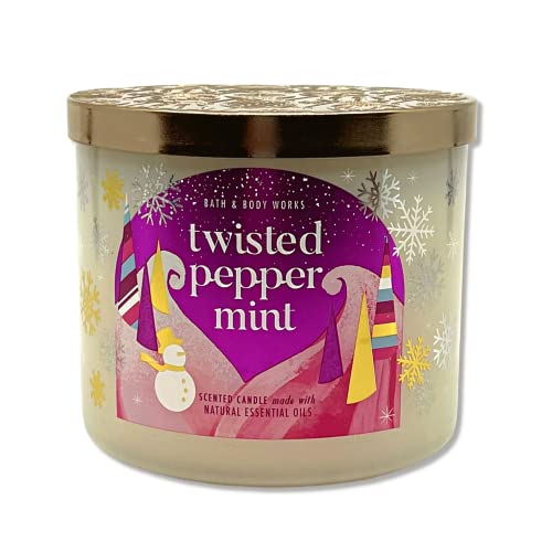 Bath & Body Works Twisted Peppermint Scented Candle 3-Wick Candle with Essential Oils - 14.5oz - 2022 Holiday Scents