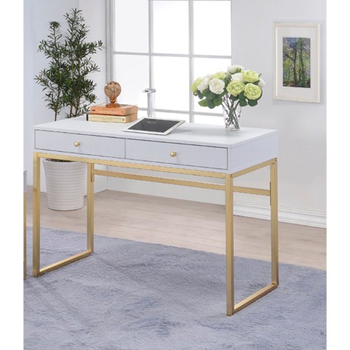 Coleen Desk in White & Brass - 92312