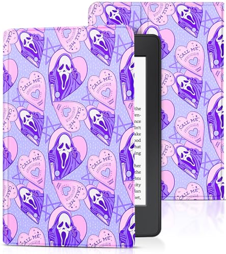 Trendy Fun Case for Kindle 11th 6" 2022 Generation Cute Cartoon Kawaii Skull Girls Kids Boys Aesthetic Cool Folio Cover for Amazon Kindle 11th Generation C2V2L3, 6inch E Reader Case,PurpleSk