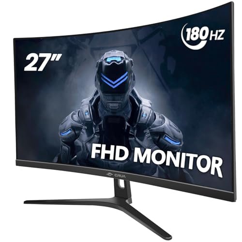 CRUA 27" 144Hz/180Hz Curved Gaming Monitor, FHD 1080P VA Screen 1800R Computer Monitors, 1ms(GTG) with FreeSync, Low Motion Blur, DisplayPort, HDMI, Support Wall Mount Install- Black - 27Inch - 27Inch 1k 180HZ