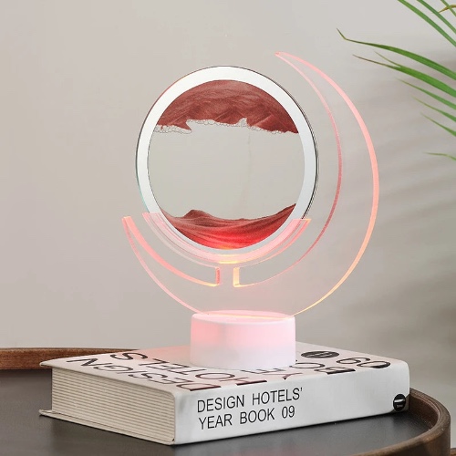 3D Color Moving Sand Art Table Desk Lamp Light Hourglass LED RGB Color Changing - Red / 3W / Glass