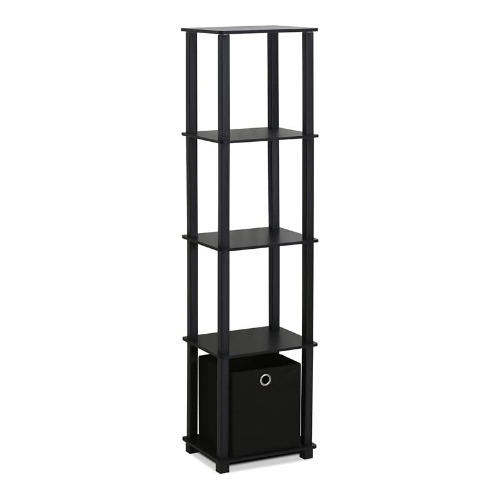 Furinno 15120BKBK Decorative Shelf with Bin, Black, Black/Black Bin - Black/Black Bin Shelf