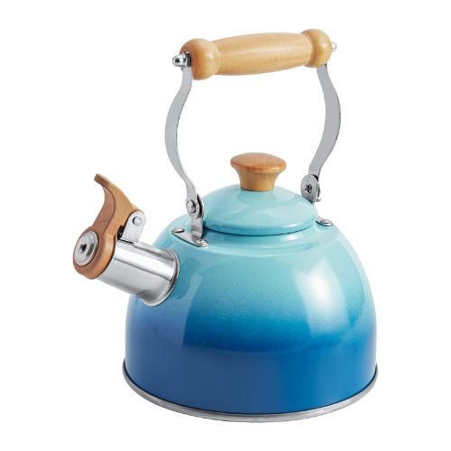 RockUrWok 1.6qt Whistling Tea Kettles Stovetop,50 Oz Small Tea Kettle with Wood Handle,Stainless Steel Small Tea Pots for Stove Top Whistle,Light | Cute | Gradient Teal - Gradient Blue