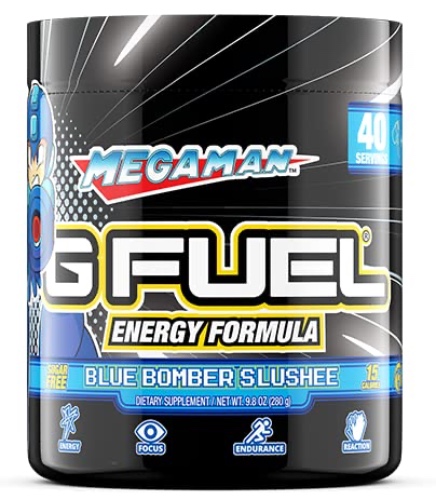 G Fuel Megaman Energy Powder, Sugar Free, Clean Caffeine Focus Supplement, Water Mix, Blue Slushee Flavor, Focus Amino, Vitamin + Antioxidants Blend, 9.8 oz (40 Servings) - Vanilla Blue Raspberry