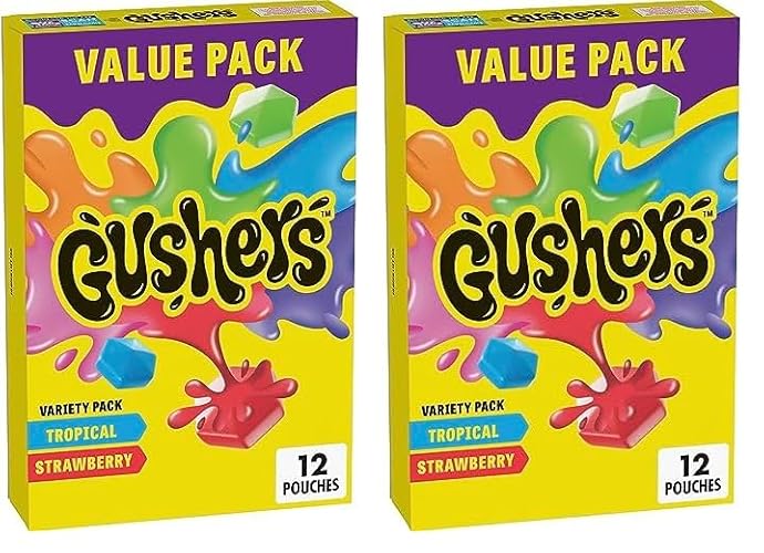 Gushers Fruit Flavored Snacks, Strawberry Splash and Tropical, 12 ct (Pack of 2) - Strawberry, Tropical - 0.8 Ounce (Pack of 24)