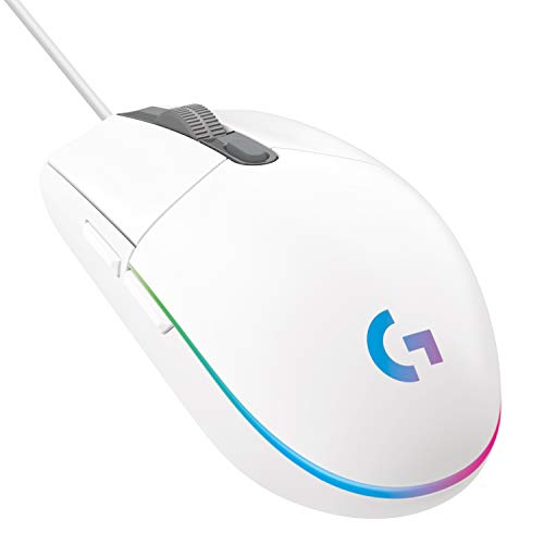 Logitech G203 LIGHTSYNC Gaming Mouse with Customizable RGB Lighting, 6 Programmable Buttons, Gaming Grade Sensor, 8K DPI Tracking, Lightweight - White - White - G203