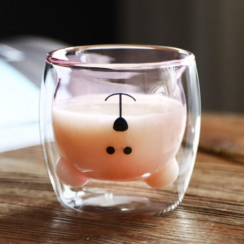Topways Cute Bear Coffee Milk Tea Cups, Double Wall Insulated Glasses Anti-scalding Espresso Mugs Novelty Gifts for Christmas Birthday Valentine's Day (Pink Bear)