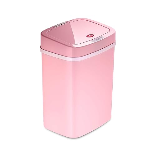 Ninestars DZT-12-5PK Bedroom or Bathroom Automatic Touchless Infrared Motion Sensor Trash Can, ABS Plastic (Rectangular, Pink) Trashcan, 3 Gal 1 Count (Pack of 1) - Pink - 3 Gal - Trash Can
