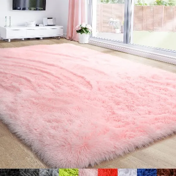Pink Soft Rug for Girls Bedroom, Fluffy Area Rug 6x9 for Kids Room, Kawaii Room Decor, Furry Carpet for Play Room, Cute Rug for Nursery Room, Fuzzy Shag Rug for Dorm,Pink Carpet, Plush Rug for Baby