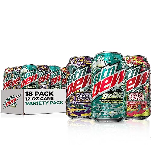 MTN DEW Baja Tropics 3 Flavor Variety Pack, 12oz Cans, (18 Pack), Limited-Time Only - Baja Blast Variety Pack