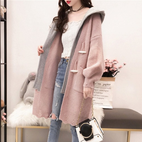 Womens Layered Look Hooded Cardigan - Pink / One Size