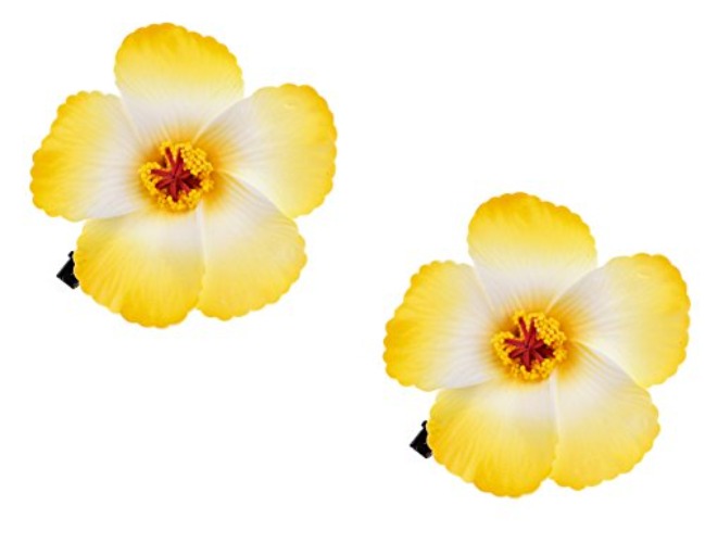 Love Sweety 2pc Hawaiian Plumeria Hair Clips Galsang Flower Barrettes for Beach Party (Yellow) - Yellow