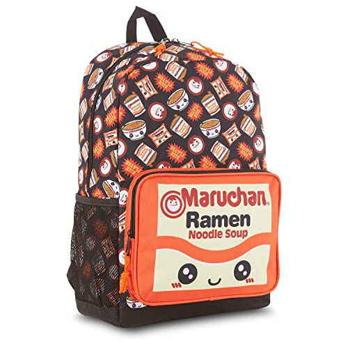 Maruchan Cup Noodles Allover Backpack Ramen Noodles Happiness in a Cup Bookbag - Knapsack for All (Black)