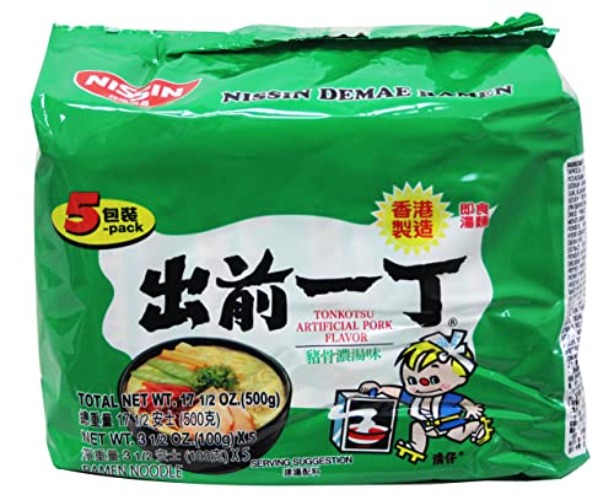 Nissin Demae Ramen Instant Noodle 3.5oz (Tonkotsu Pork, 5 Packs) - Tonkotsu Pork - 3.52 Ounce (Pack of 5)