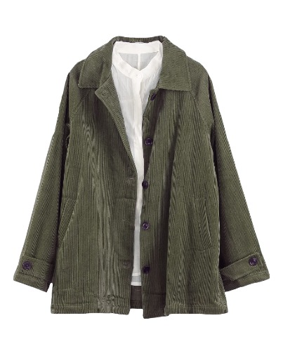 Minibee Women's Corduroy Jackets Long Sleeve Coats Button Down Outwear Tops with Pockets - Armygreen Medium