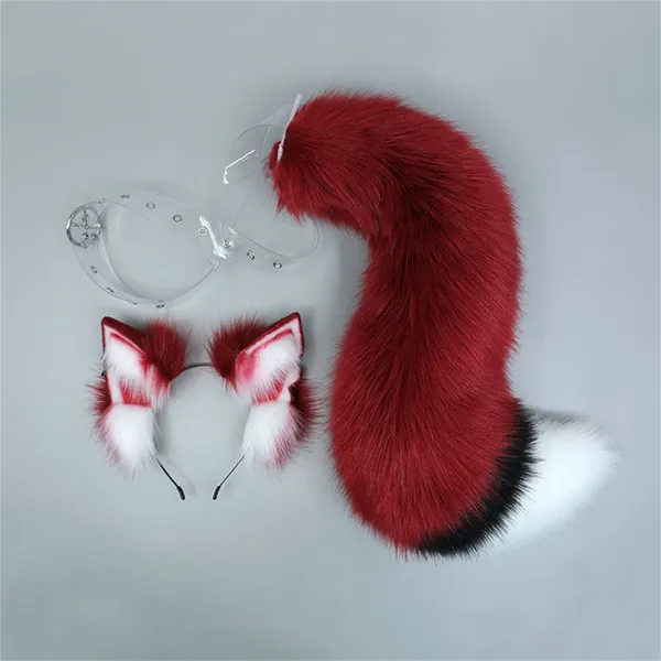 Red Fox Ears Cosplay, Red Fox Plush Tail, Cosplay Red Cat Ear, Anime Cosplay, Cat Head Band, Handmade White Red Kitten Ear, Gift For Her.