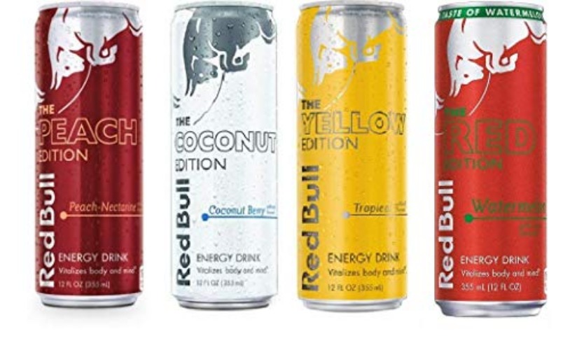 Red Bull Editions Variety Pack,12fl.oz. (Pack of 8): Peach Nectarine, Coconut Berry, Tropical, Watermelon