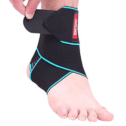 BESKEY Ankle Support Brace Adjustable Breathable Elastic Nylon Material Fit for Most Size Use for Sports - Blue