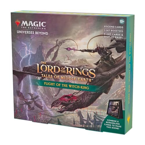 Magic: The Gathering The Lord of the Rings: Tales of Middle-earth Scene Box - Flight of the Witch-king (6 Scene Cards, 6 Art Cards, 3 Set Boosters + Display Easel) - Scene Box - Flight of the Witch-king