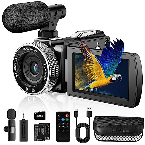 Vmotal 4K video camera, 48MP Photo/ 4K 60FPS Video Recorder, digital camcorder for vlogging Youtube，with 2 batteries/wireless MIC/SD card/Remote