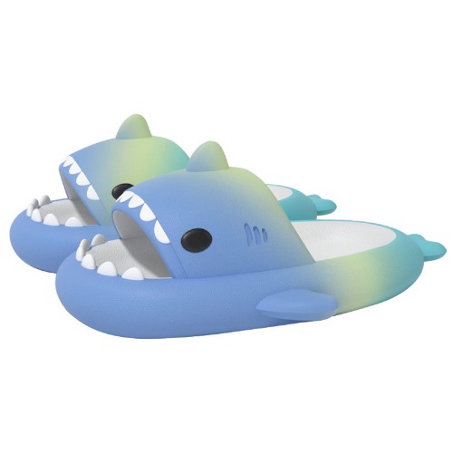 bolukets Unisex Cute Shark Sliders for Women and Men Quick Dry Open Toe Cloud Shower Sandals Pillow Beach Slippers for Indoor & Outdoor - Rainbow Blue 8/9 UK