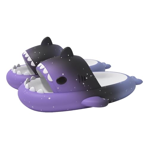 bolukets Unisex Cute Shark Sliders for Women and Men Quick Dry Open Toe Cloud Shower Sandals Pillow Beach Slippers for Indoor & Outdoor - Z Gradient Star Purple - 8/9 UK