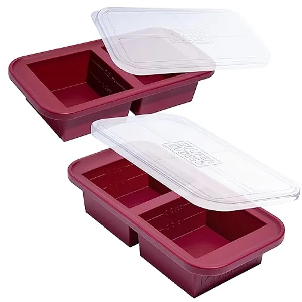 Souper Cubes 2 Cup Silicone Freezer Tray With Lid - Easy Meal Prep Container and Kitchen Storage Solution - Silicone Mold for Soup and Food Storage - Cranberry - 2-Pack - Cranberry - 2-Pack