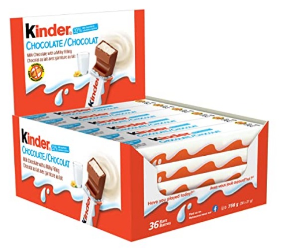 Kinder Chocolate Single Bars, 36 Packs, Individually Wrapped Milk Chocolate Bars (36 x 21g) - 36 Count (Pack of 1)